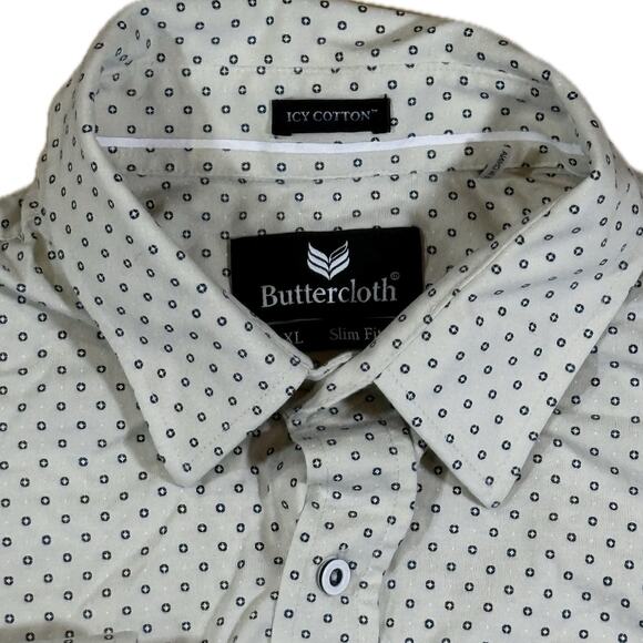 Buttercloth ICY Cotton Slim Fit Button Up Long Sleeve Geometric Dot Shirt Men XL - Picture 1 of 10